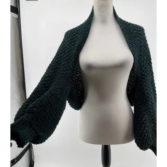 Chunky Knit Shrug Cropped Cardigan Sweater Womens S M L Bolero Dark Academia