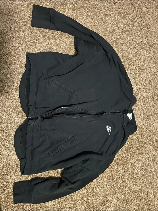 Nike Black Zip-Up Jacket with White Swoosh Tag