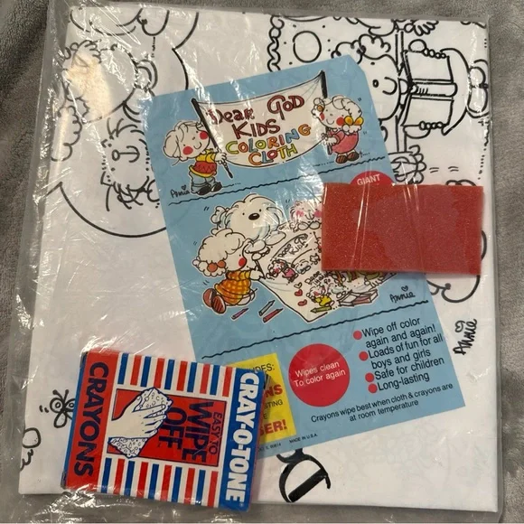 Vintage 1984 Dear God Kids‎ Coloring Cloth Count Your Blessings Poster w/Crayons