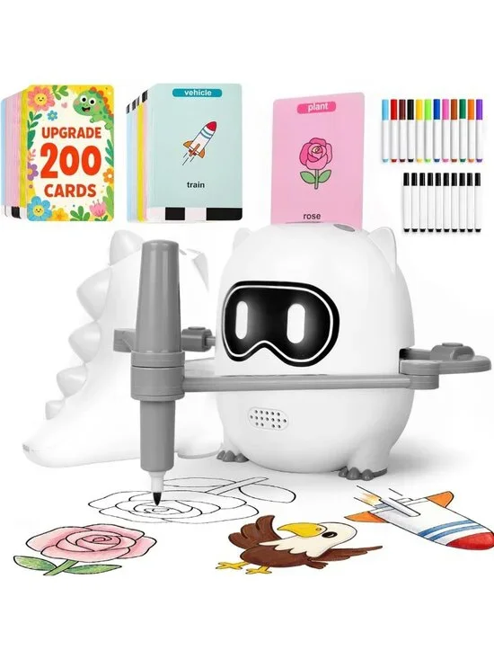 Interactive Drawing Robot Toy for Kids 3-8, 200 Cards, Educational Art Machine