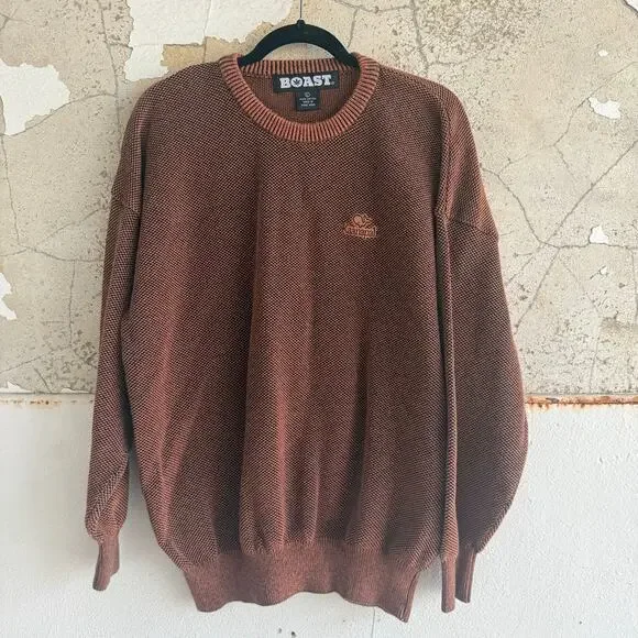Vtg BOAST Sweater Men L 100 Cotton Textured Knit Kaanapali Hong Kong Tennis Prep