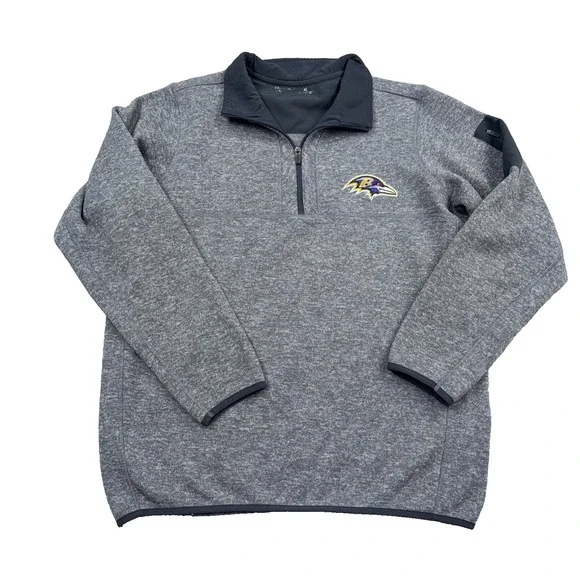 Baltimore Ravens Sweater Men XL Heather Gray Pullover Quarter 1/4 Zip Mock Neck