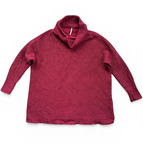 Free People‎ Ottoman Slouchy Tunic Men Sz S Berry Red Ribbed Mock Neck Excellent