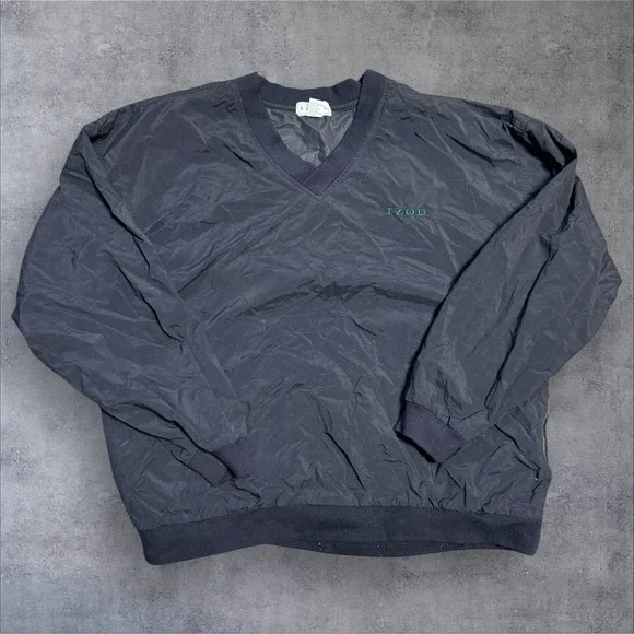 Izod Sweater Men's Large Black‎ Pullover Windbreaker V-Neck Pockets Logo Golf