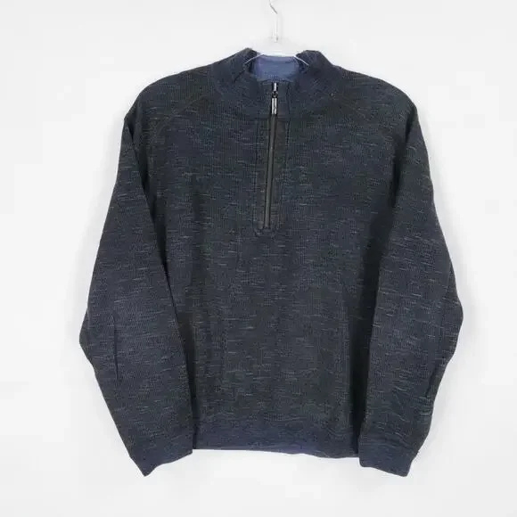 Tommy Bahama Sweater‎ Mens Large Blue Reversible Half Zip Pullover Fall