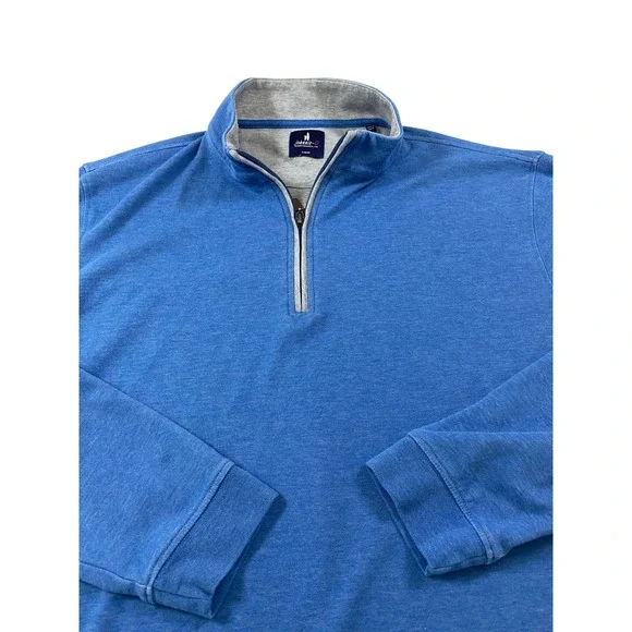 Johnnie-O Mens‎ Large Blue Heathered Cotton Modal Quarter Zip Pullover Sweater
