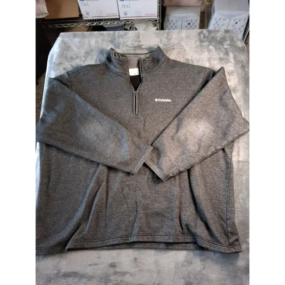 Columbia Mens 3X Gray Heathered Fleece Lined Quarter Zip Pullover Sweater Jacket