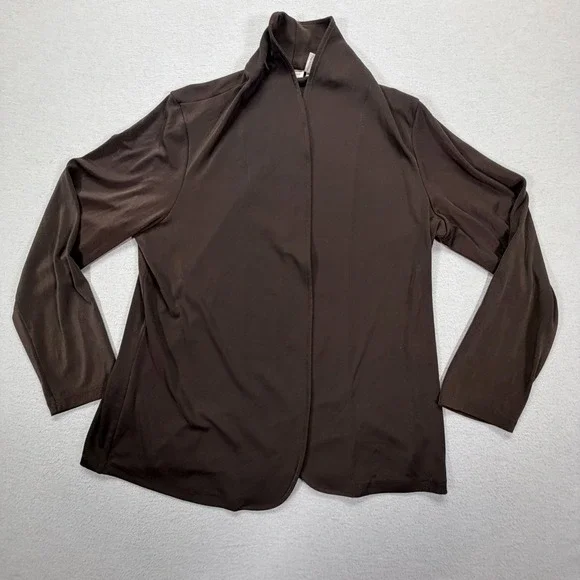 Chicos Women Cardigan Relaxed Brown Open Front Shawl Collar Size 2