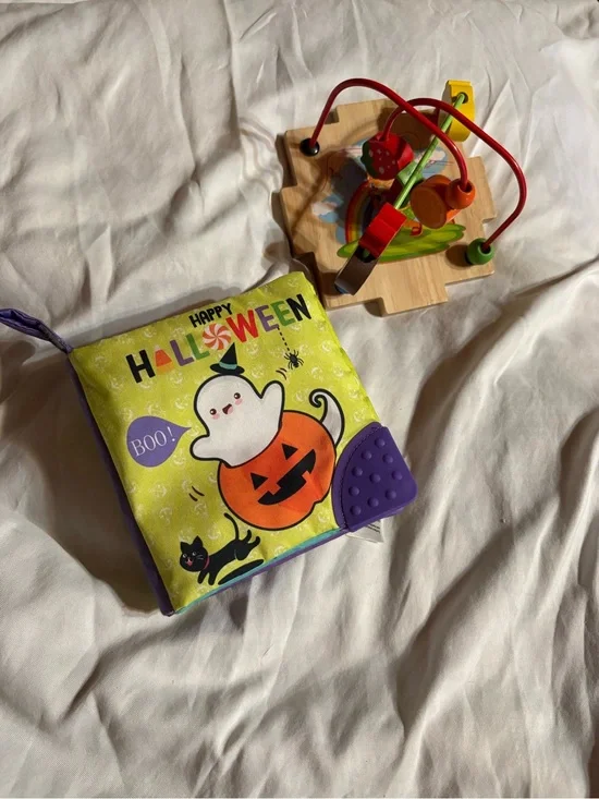 Halloween Soft Cloth Baby Book with Purple Teether