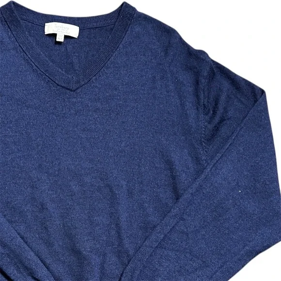 Turnbury Mens Navy‎ Blue V Neck 100% Extra Fine Merino Wool Sweater XLT