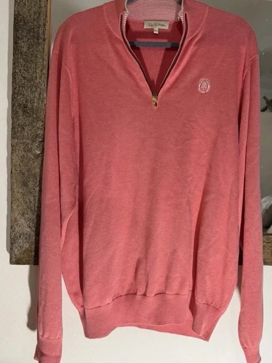 Peter Millar Men’s Coral Pink Quarter-Zip Sweater