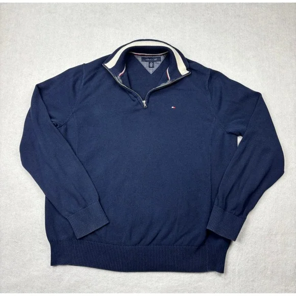 Tommy Hilfiger Mens XL Navy Blue Quarter‎ Zip Cotton Sweater Pullover 0925622