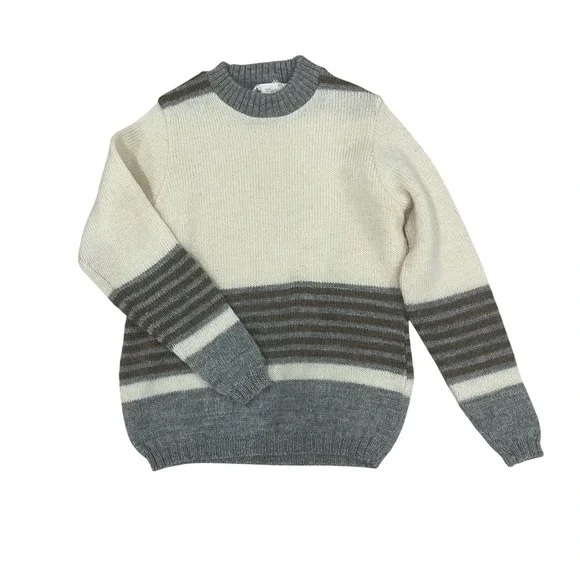Vintage Winona‎ Knits Mens Medium Pure Wool Striped Crewneck Sweater Minnesota