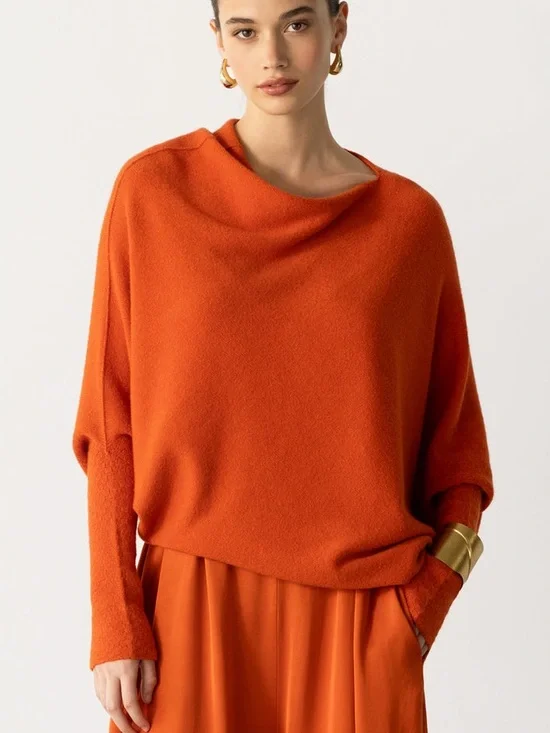 Jaki Lindon Asymmetric Draped Orange Seamless Knit