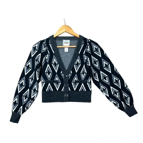 Autumn Adeigbo Sweater Cardigan Anabella Geometric 100% Wool Size S Italy EUC