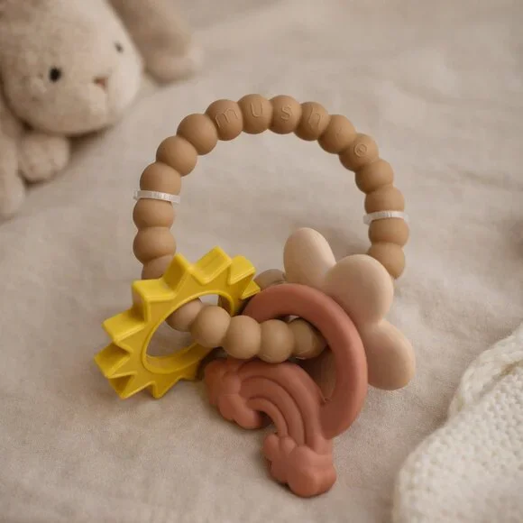 3/$20 Bundle •NEW Mushie Nature Teething Ring 3M+ Food Grade Silicone Multi