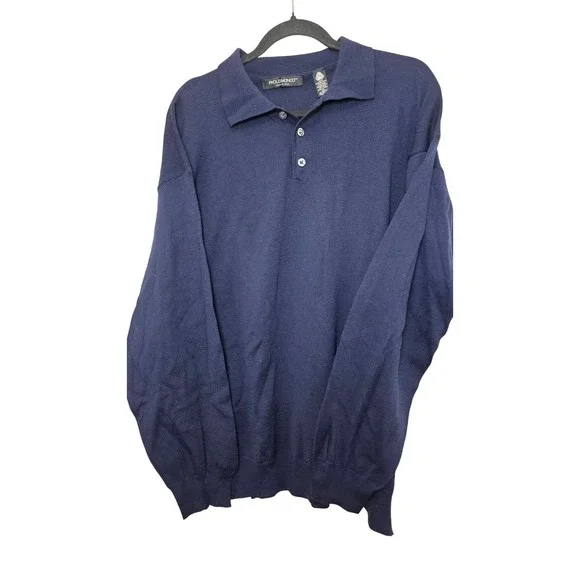 Paolo Mondo Mens Navy Long Sleeve Merino Wool Polo Grand Sweater XL Made In Ital