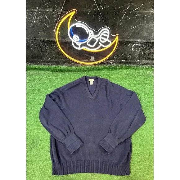 LL Bean Mens XL Regular Made in Canada Blue‎ Long Sleeve V-Neck Sweater OFW83