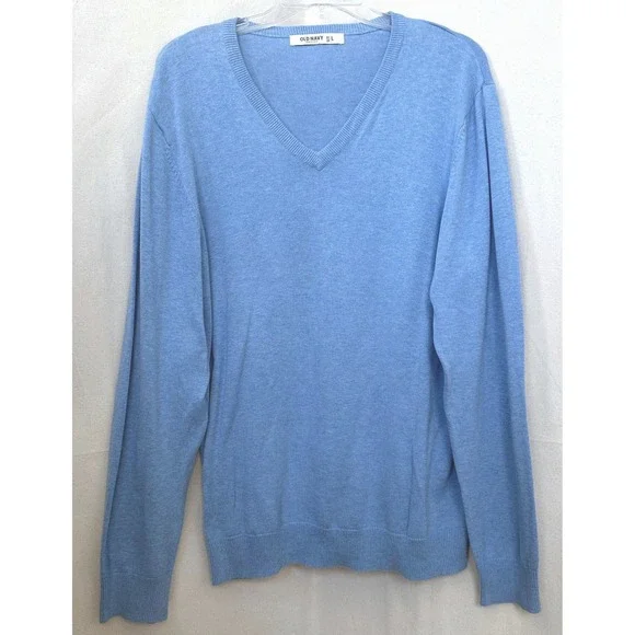 Y2K Old Navy Mens Baby Blue 100% Cotton V-Neck Sweater Sz L Tennis Preppy Office