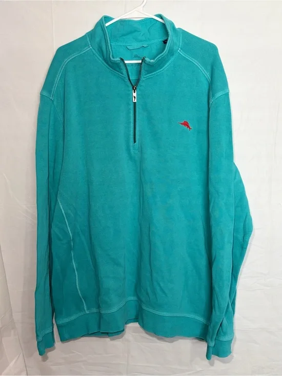 Tommy Bahama Teal Half-Zip Pullover with Red Logo