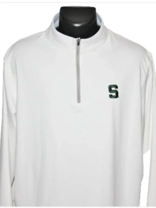 Peter Millar Crown Comfort Michigan State Performance Pullover XL White