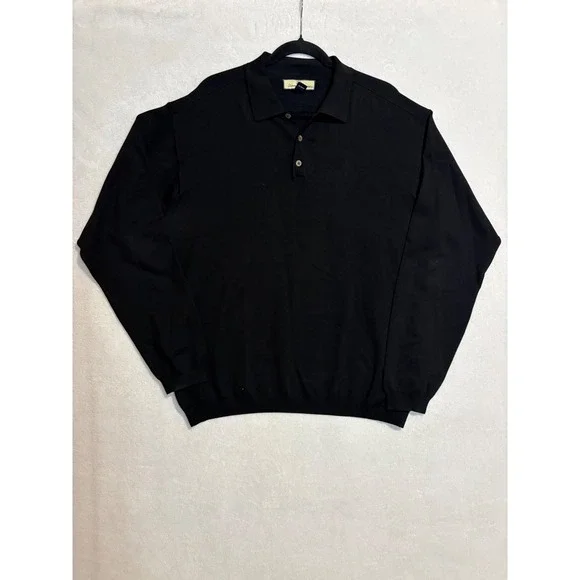 Tommy Bahama Mens XL Black Silk Blend Long‎ Sleeve Polo Sweater Knit Collared