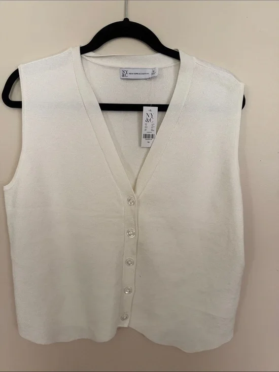 New York & Company Cream Button-Front Sleeveless Cardigan