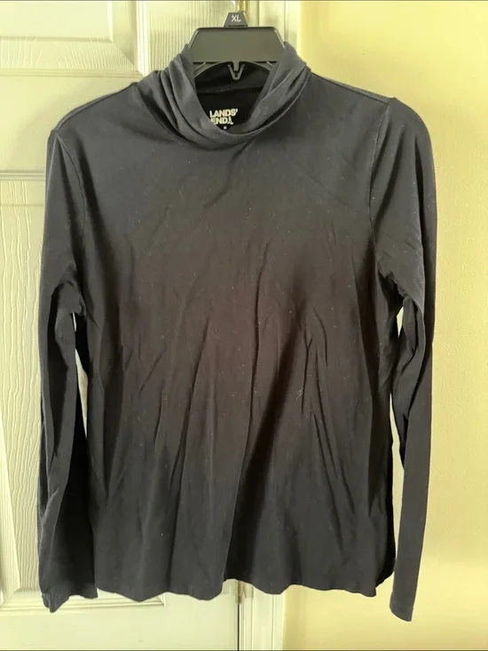 Lands' End Black Long-Sleeve Turtleneck Top - Slim Fit
