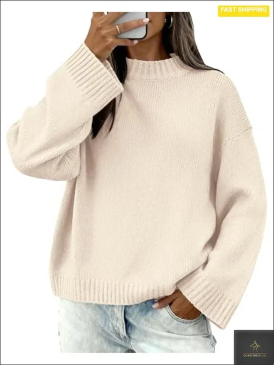 Womens Crewneck Loose Fit Ribbed Knit Pullover Sweater Long Sleeve Fall Winter