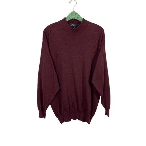 Fiji‎ Made In Italy Burgundy Knit Sweater Pullover XL Luxury Designer Vintage