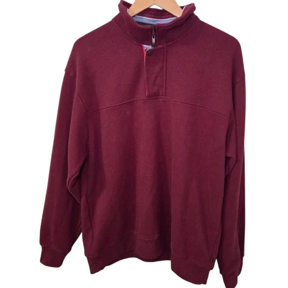 Orvis Burgundy‎ Quarter Zip Pullover Sweatshirt Mens Casual Mock Neck Fleece