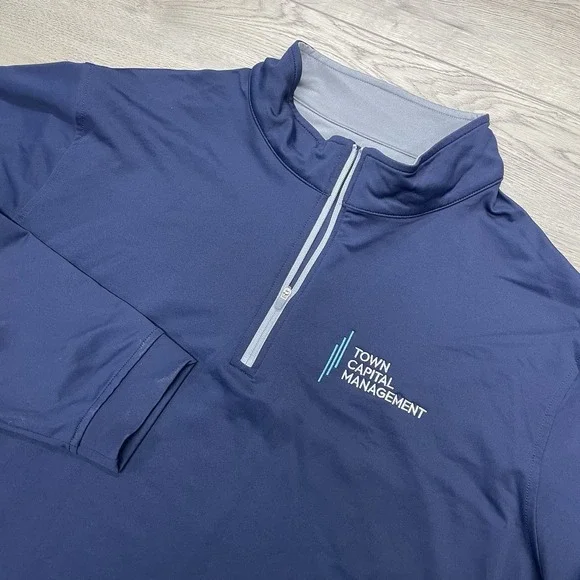 Peter Millar Perth Performance 1/4 Zip Pullover Men Sz XL Navy Blue Company Logo