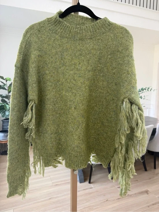 C&V Chelsea & Violet Fringe Distressed Sweater