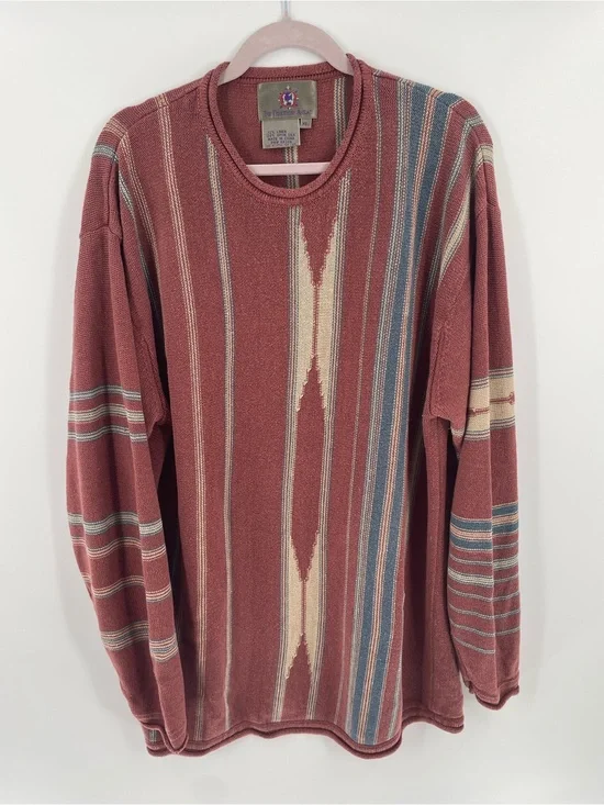 The Territory Ahead Vintage 90’s Silk Linen Aztec Neutral Color Way Sweater