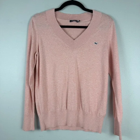 Vineyard Vines Sweater Women's XS Pink 100% Cotton Knit V-Neck Classic Pullover