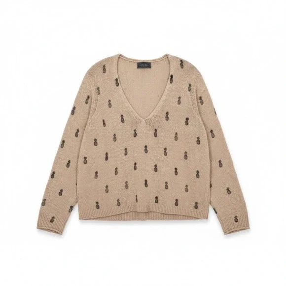 Wooden‎ Ships Pullover Sweater Open Knit Pineapple Lightweight Tan Cotton M/L