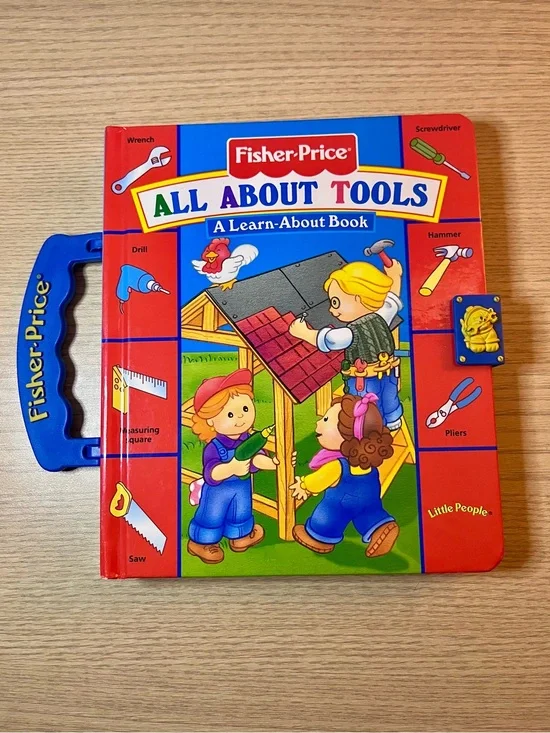 VTG 1998 Fisher Price Little People All About Tools CarryAlong Board Book wLatch