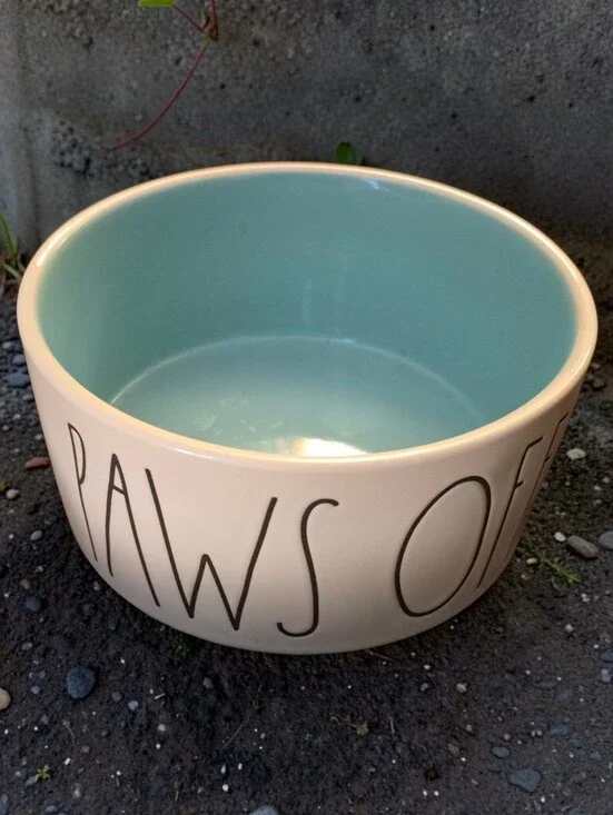 Rae Dunn Ceramic 'PAWS OFF' Pet Bowl