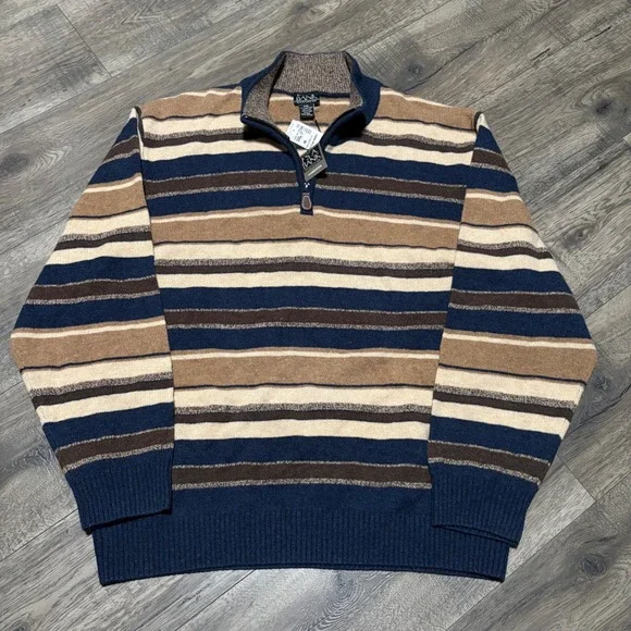 Jos. A. Bank Quarter Zip Sweater Mens XXL Dad Sweater NEW Lambswool Striped‎