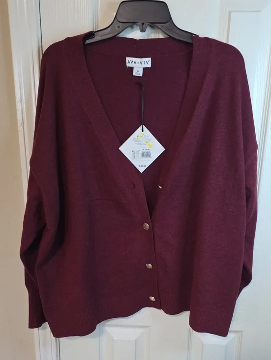 Ava & Viv Burgundy Button-Front V-Neck Cardigan