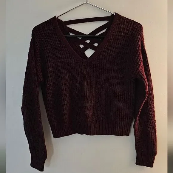Aeropostale Burgundy Knit Sweater with Crisscross Back. XS