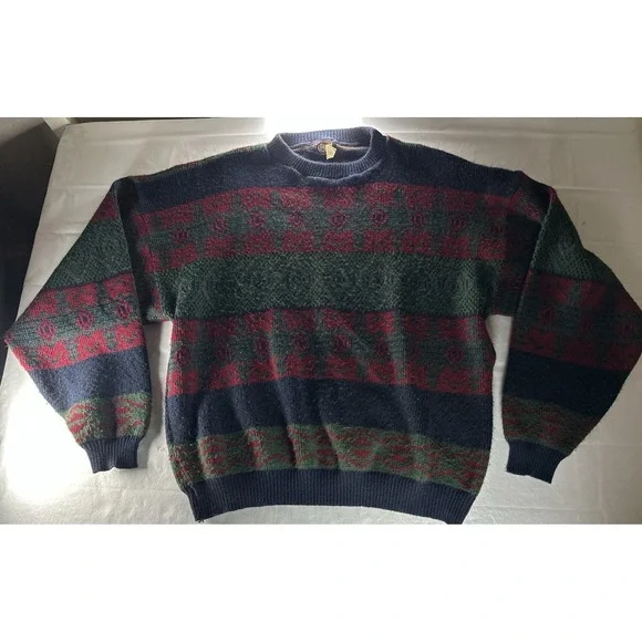 Vintage Aspetuck Trading Co Wool Blend Sweater Mens Large Nordic Grandpa Knit US