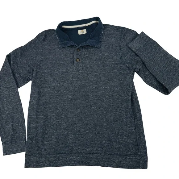Marine Layer Long Sleeve Polo Mens Large Blue Marled Long Sleeve Soft Knit Shirt
