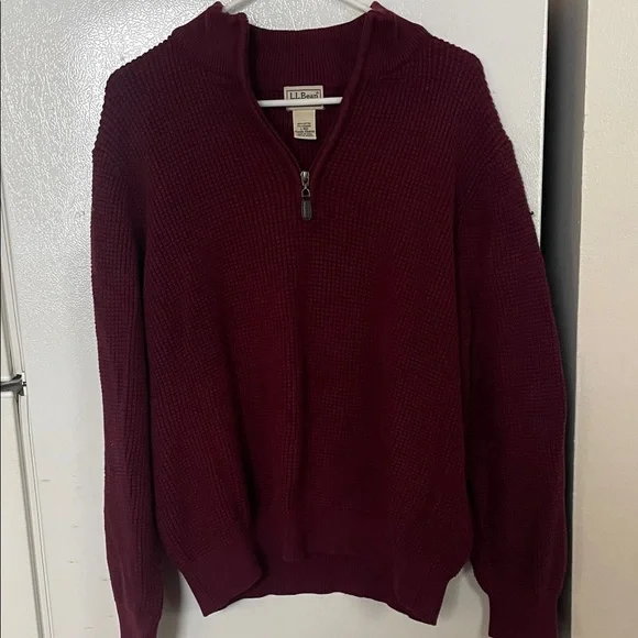 L.L. Bean Men's Large Regular Cotton Cashmere Deep Red Fourth‎ Zip-Up Sweater