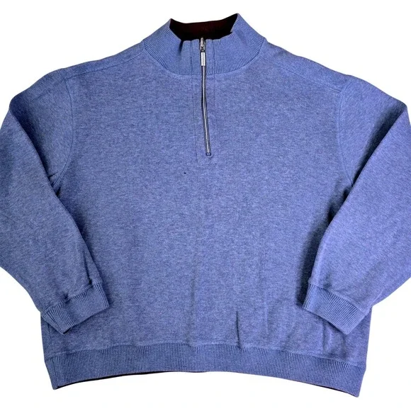 Kona Mens Size XL Quarter Zip Pullover Light Blue Maroon Vintage‎