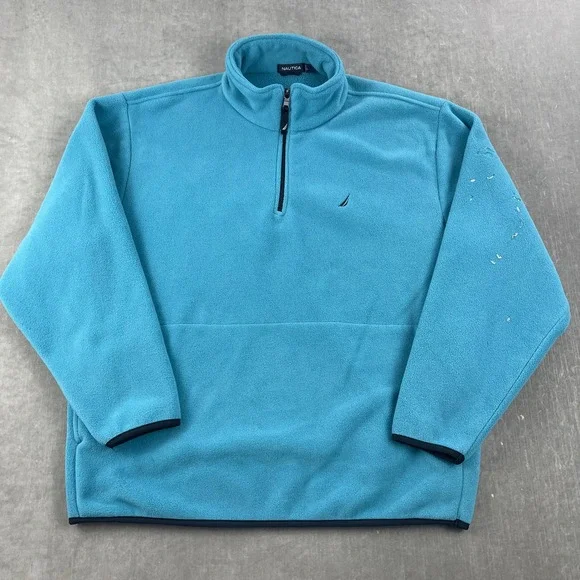 Nautica Mens XL‎ Turquoise Blue Fleece Quarter-Zip Pullover