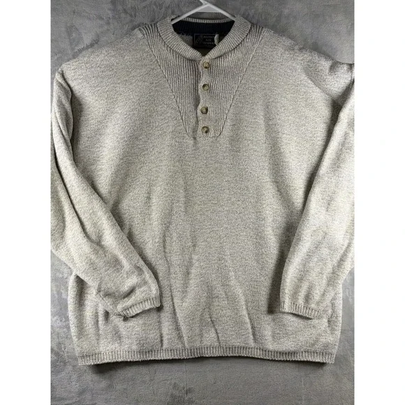 Peconic Bay Traders Mens Heathered Knit Henley Sweater XL 100% Cotton Made USA‎