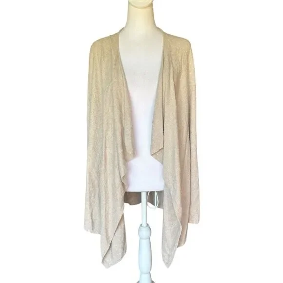 Barefoot Dreams Cozy Chic Lite Knit Beige Cardigan Sweater Waterfall Open Front