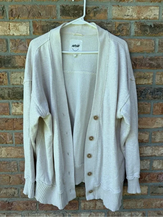 aerie Cream Button-Up Lightweight Cardigan