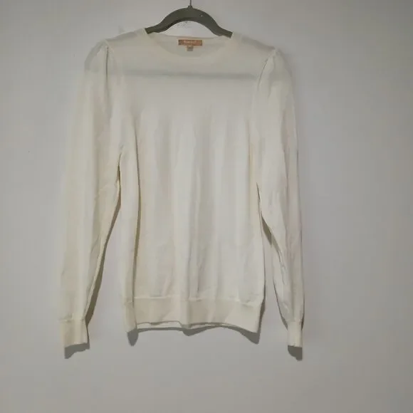 Kier & J Long Sleeve Pullover Knit Sweater 100% Wool Thin Delicate Classic Cream